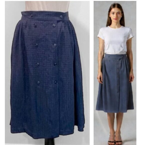 Looks Blue Pleated Buttoned Flowy Skirt Size Medium 9/10 - Picture 1 of 13